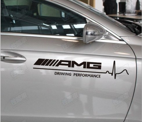 賓士車身貼紙 BENZ 車貼 AMG DRIVING PERFORMANCE 心電圖樣式側貼 70CM 黑白兩色 一對價