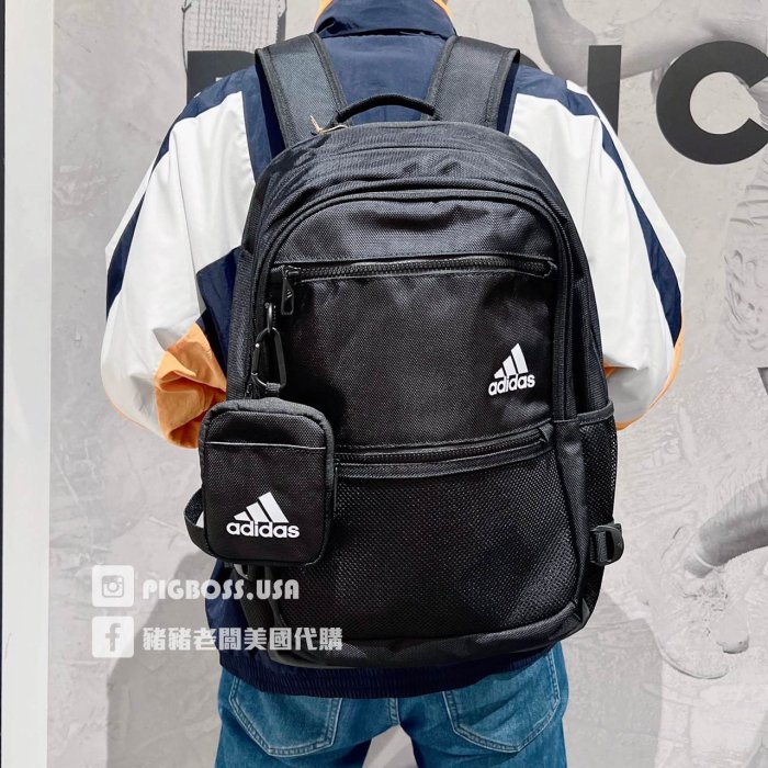 【豬豬老闆】ADIDAS BACKPACK 黑 吸濕排汗 可拆式收納袋 胸扣 多夾層 訓練 運動 後背包 HE2647