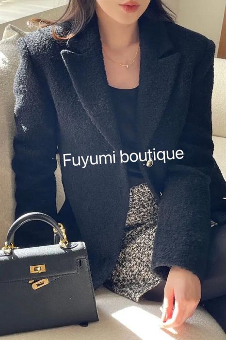 *~fuyumi boutique~*100%正韓 23F/W新款 混色毛呢窄裙 現貨黑 M