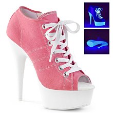 Shoes InStyle《六吋》美國品牌 PLEASER 原廠正品霓虹螢光厚底高跟魚口帆布鞋 踝靴 出清『粉紅白色』