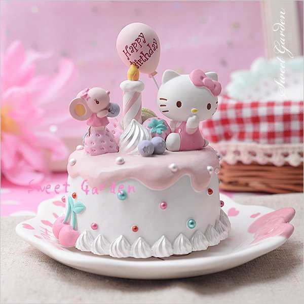 Sweet Garden, Hello Kitty 生日蛋糕點心盤造型音樂盒 附盤子(免運) 生日禮物 送女朋友 小朋友