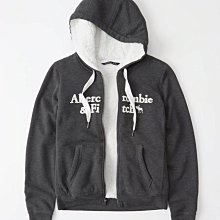 Maple麋鹿小舖 Abercrombie&Fitch ＊ AF 深灰色電繡麋鹿字母毛毛連帽外套 ＊ (現貨L/XL號)