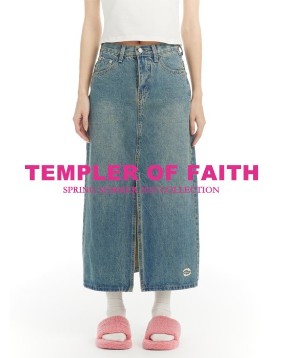 上新熱賣~TEMPLER OF FAITH 高腰A字牛仔半身裙夏季新款美式包臀長裙