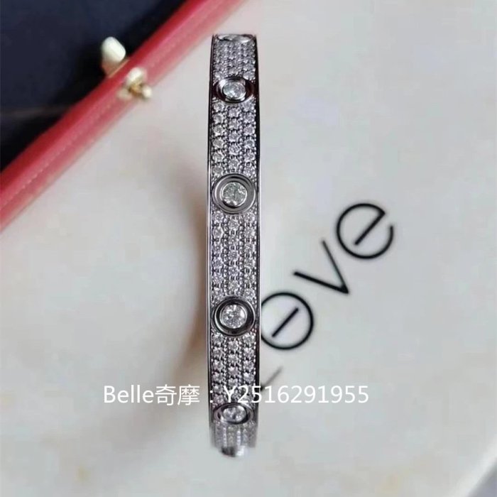 流當奢品 Cartier 卡地亞 LOVE 手鐲 鋪鑲鑽石 寬版滿天星 18K白色黃金鑽石手環 N6033602 實拍