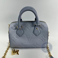 LOUIS VUITTON 路易威登 M46484 晶片款 粉藍真皮原花SPEEDY BANDOULIERE20   精品包包 時尚百搭 手提包