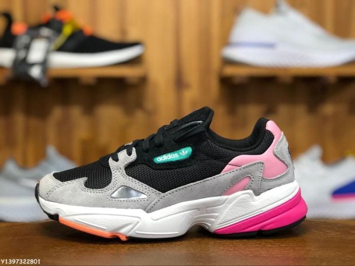 Adidas Originals Falcon 愛迪達 Falcon W 黑灰粉 彩虹 麂皮 厚底 老爹鞋 休閒運動慢跑鞋 BB9173 女