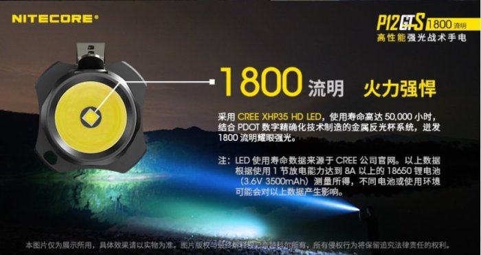 【LED Lifeway】NiteCore P12GTS (贈-原廠電池) 1800流明 戰術手電筒 (1*18650)