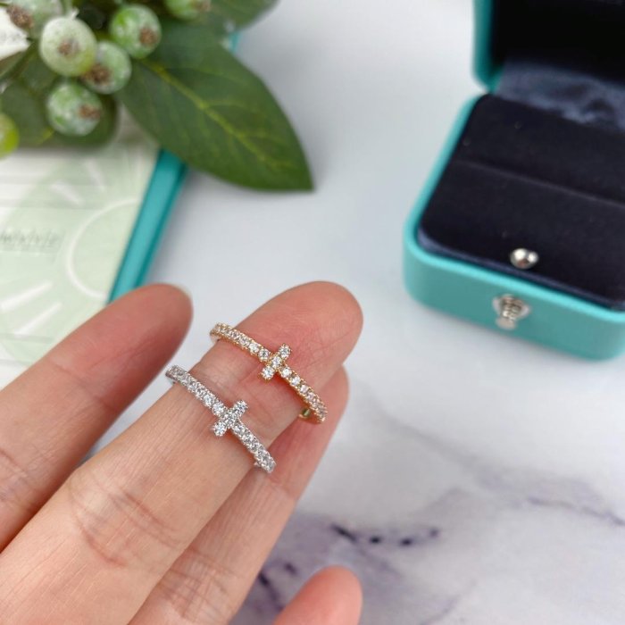 正品保證 台灣出貨 TIFFANY & Co.蒂芙尼流線型戒指 小號十字架鉆戒 925純銀鑲嵌  碼數5678