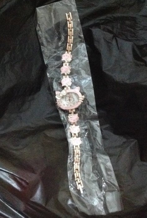 全新Hello Kitty 手錶手表 鍊錶 粉金色大臉緞帶