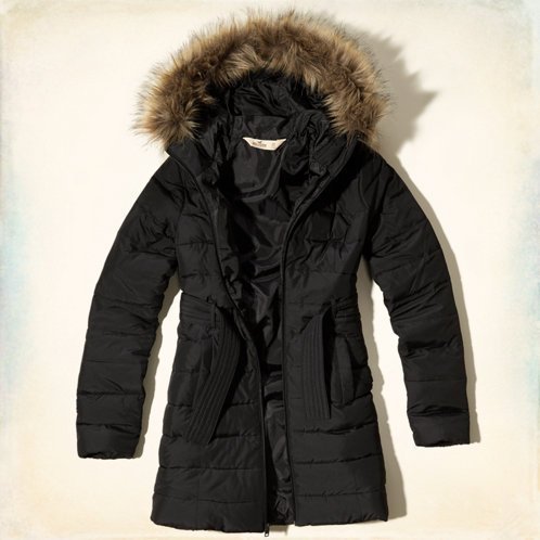 【♥美國派♥】(XS/S號) Hollister HCO (A&F)女生 寒流保暖 連帽 鋪棉 長版 外套 黑色 最低價