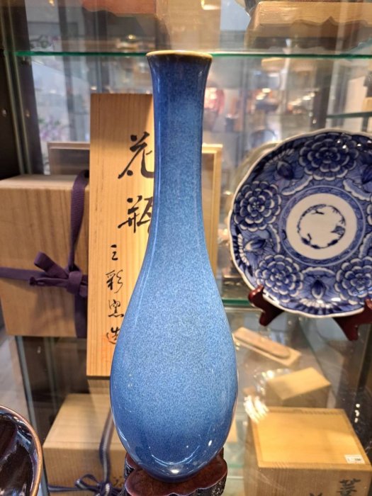 《臻藏坊》日本鐵壺銀壺專賣 靛藍色鈞窯花瓶