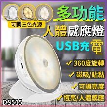 【傻瓜批發】(DS515) LED人體感應燈 3種光源 可調亮度 USB充電式 磁吸式 360度小夜燈 手電筒 板橋現貨
