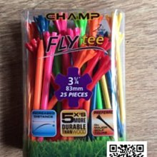 全新 CHAMP FLY Tee 高爾夫球梯 25入裝 七彩造型 83mm 開球更亮眼