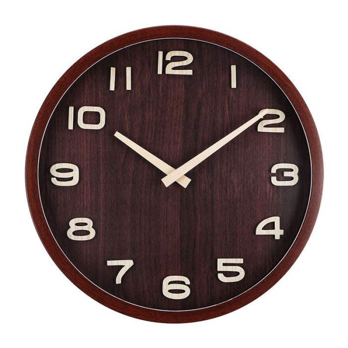 時鐘熱轉印木紋掛鐘12英寸3D立體數字時鐘實木指針掃秒