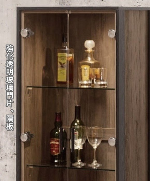 【風禾家具】QA-95-1@ANK工業風灰橡色2尺玻璃展示櫃【台中市區免運送到家】客廳高低櫃 書櫃 酒櫃 台灣製造傢俱