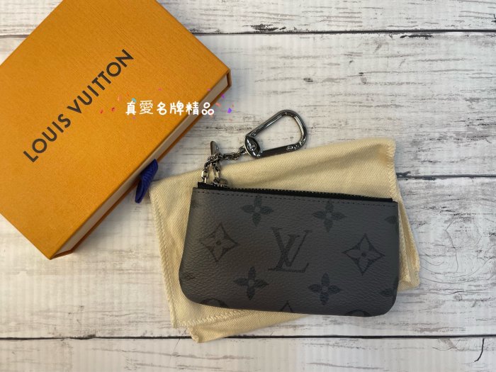 《真愛名牌精品》LV  M80905 黑灰花雙色 鑰匙 零錢包 *全新品*代購