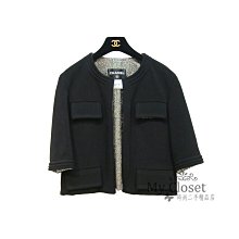 My Closet 二手名牌 Chanel 全新 黑色 四口袋 古銅金色內裡 五分袖外套