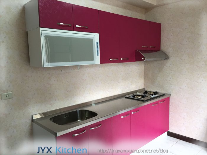 高雄 流理台 廚房 廚具 240 公分 送水槽 不銹鋼檯面 美耐板 亮桃紅一字型  晶漾軒 JYX Kitchen