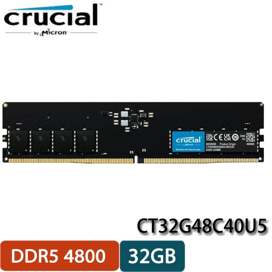 MR3C】含稅Micron 美光Crucial 32GB DDR5 4800 記憶體CT32G48C40U5