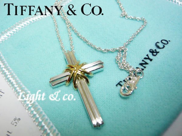 【Light & co.】專櫃真品已送洗 TIFFANY & CO 925純銀 750 K金 雙色 十字架 項鍊 18K 十字