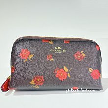 就愛精品店❤️ COACH  豬肝紅色花朵 PVC材質化妝包  #55637