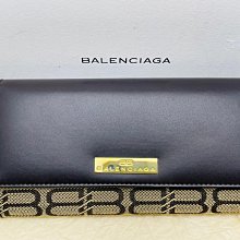 99成新正品~BALENCIAGA巴黎世家 咖啡皮革緹花布長夾 未使用 附盒 議價勿擾