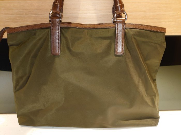 TUMI Briefcase Green Nylon With Brown Leather Trim