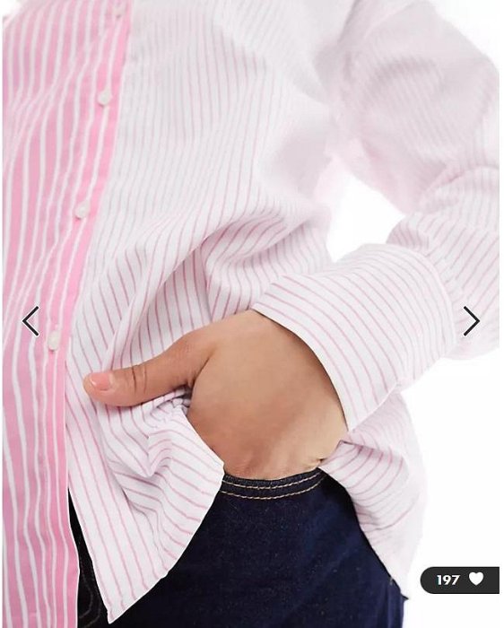 (嫻嫻屋) 英國ASOS- Vero Moda粉紅色條紋色塊對比襯衫領長袖上衣AB24