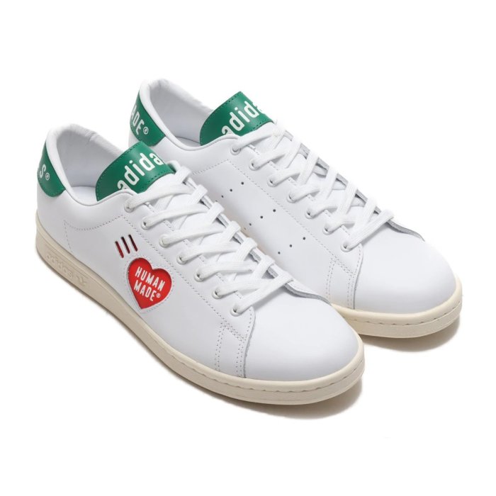 CodE= ADIDAS STAN SMITH X HUMAN MADE 皮革休閒鞋(白綠) FY0734 愛心