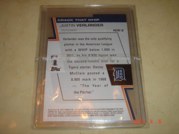 美國職棒 Tigers Justin Verlander 2012 Topps Cut Above #ACA-3 球員卡