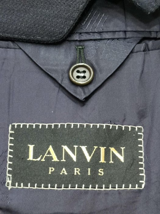 LANVⅠN（浪凡）正品黑色隱條紋全羊毛單排兩扣男西服，意大