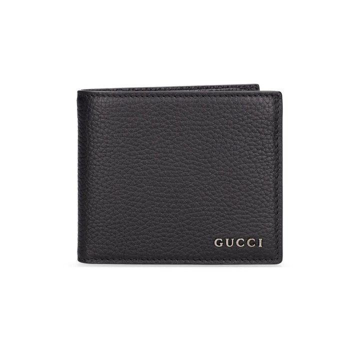 [全新真品代購-S/S24 新品!] GUCCI LOGO 黑色紋理皮革 短夾 / 皮夾