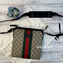 《真愛名牌精品》GUCCI 471454 咖啡綠紅綠 PVC 拉鍊(小)斜背包 **全新品**