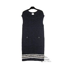 My Closet 二手名牌 Chanel 2013秋冬 深藍色雙口袋雙C釦100%Cashmere針織洋裝