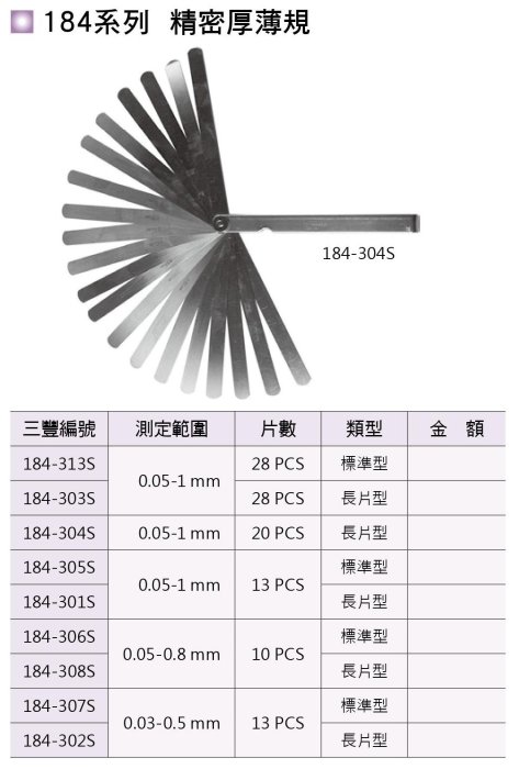 日本三豐Mitutoyo 184系列 精密厚薄規