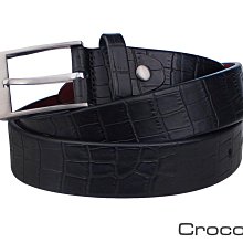 【寧寧精品*台中皮件30年專賣店】Crocodile 鱷魚專櫃【義大利皮革壓鱷魚紋牛皮真皮穿孔式皮帶 黑色】3012-1