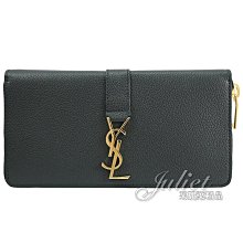 【茱麗葉精品】全新商品 YSL 專櫃商品 414570 經典LOGO荔枝牛皮拉鍊式長夾.深綠 現貨