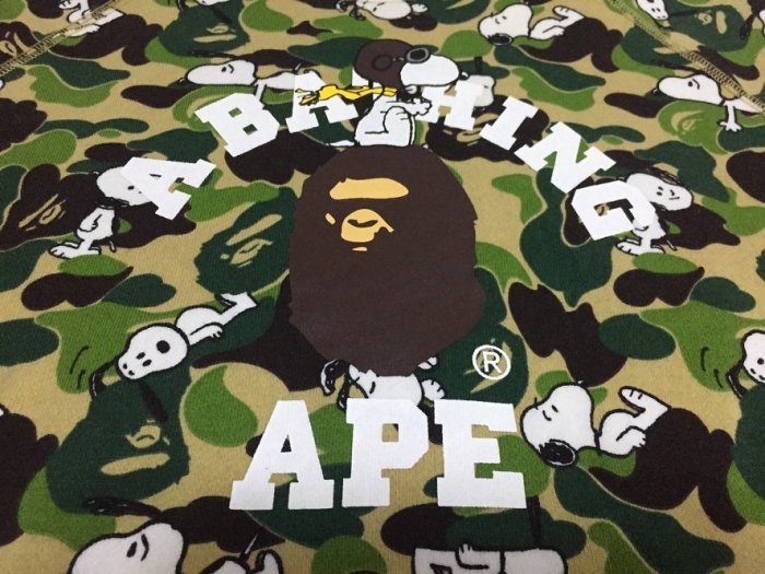 二手美品】A Bathing APE BAPE x SNOOPY 史努比綠迷彩飛行員【XS 號