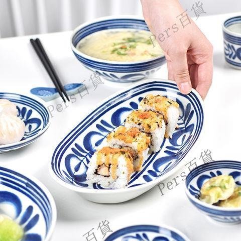 【熱賣精選】【日本波佐見燒】進口碗碟盤子套裝家用組合陶瓷飯碗大面碗藍海草