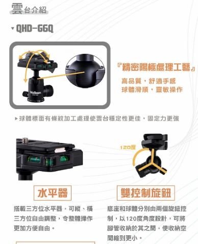 ◎王冠攝影社◎ 金鐘 Velbon QHD-G6Q 阻尼 球型雲台 公司貨 QHDG6Q 載重6公斤 360度旋轉