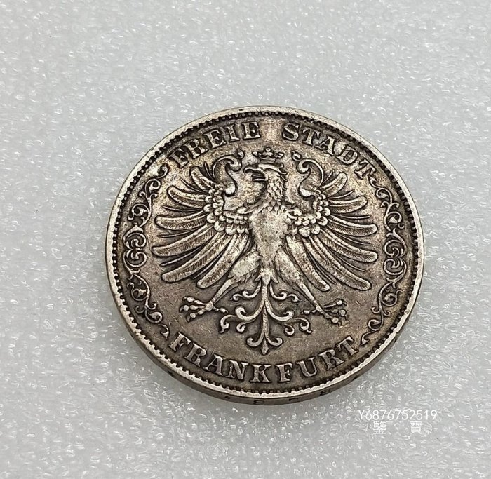 【鑒 寶】（外國錢幣） 德國法蘭克福1844年3-1/2盾2泰勒鷹徽37克早期大銀幣 XWW1510