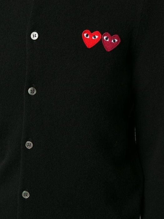 日本製 COMME des GARCONS PLAY 川久保玲 刺繡 雙愛心 圓領 針織外套 女版 CDG 黑色