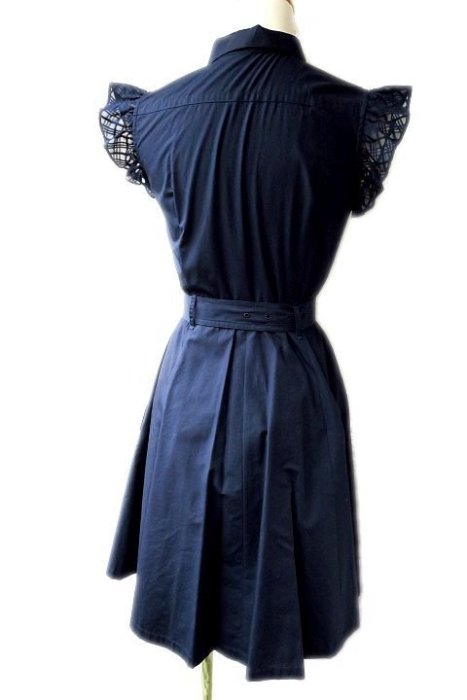 *Beauty*BURBERRY日本藍標深藍色荷葉袖短袖洋裝36號7500   元WE17