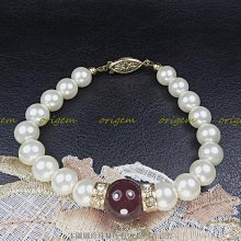 珍珠林~出清品特價中~8MM日本最高級水晶珍珠手鍊搭配12MM天然紅瑪瑙#838+8