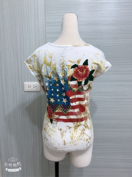 歐洲精品服飾美國國旗風格手工亮片棉質上衣T恤