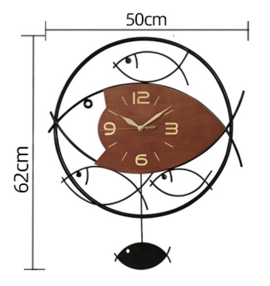 歐美進口 創意小魚造型鐘擺時鐘 藝術小魚兒掛鐘擺鐘 牆上靜音時鐘木製魚形搖擺掛鐘牆鐘餐廳居家時鐘牆面裝飾鐘
