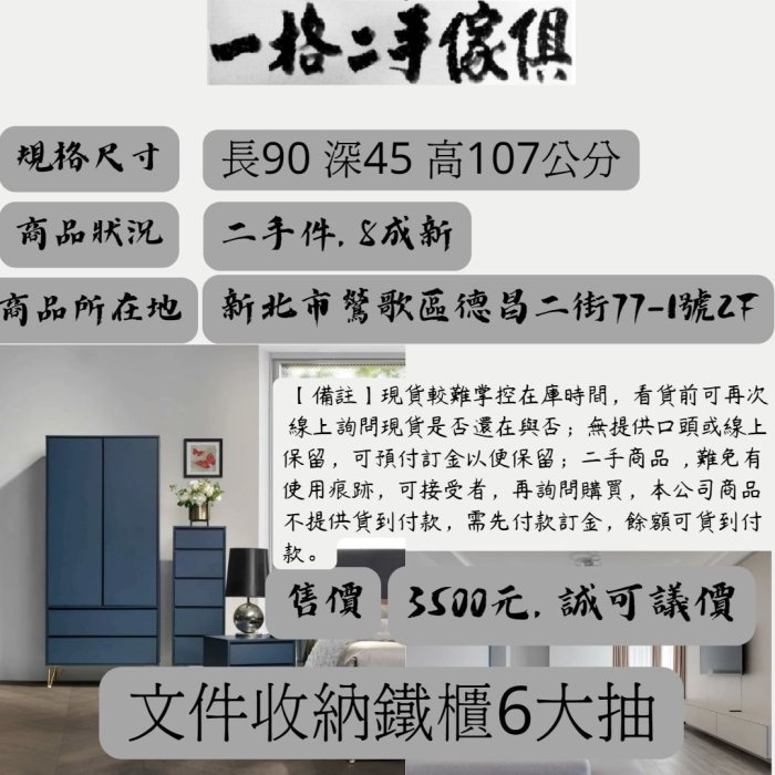 二手傢俱 文件斗櫃 資料櫃｜文件收納鐵櫃6大抽 一格二手家具生活館｜二手好物