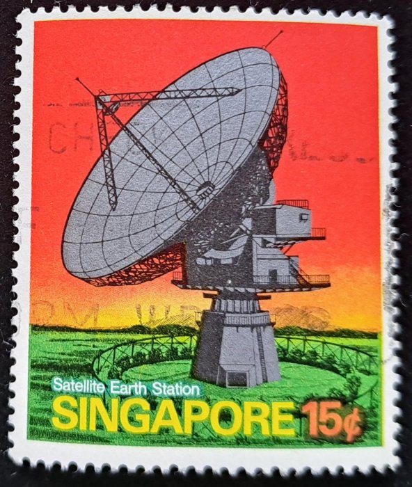 新加坡郵票衛星地面接收站全景Satellite Earth Station1號衛星站開通1971年10月23日發行特價