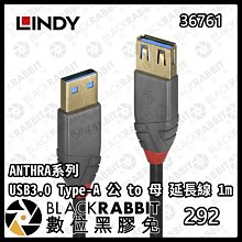 數位黑膠兔【  LINDY林帝 36761 ANTHRA系列 USB3.0 Type-A 公 to 母 延長線 1m 】