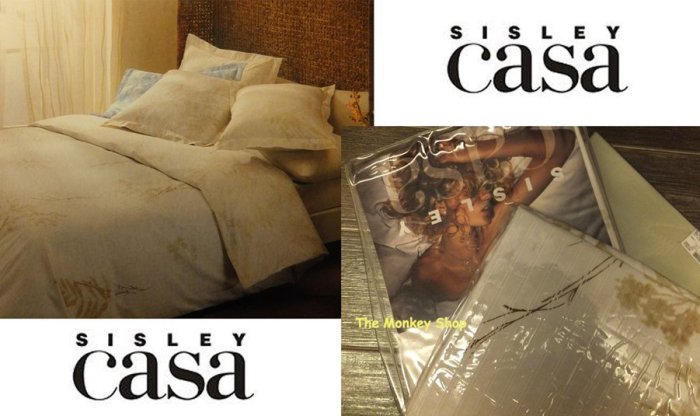 【 The Monkey Shop】全新正品 Sisley Casa 床包 被套 白色+淺咖啡色竹藤圖騰雙人加大